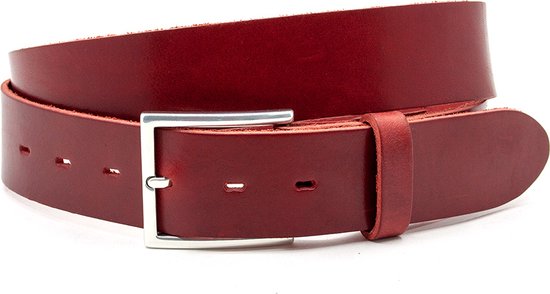 Thimbly Belts Jeans riem rood - heren en dames riem - 4 cm breed - Rood - Echt Nerf Leer - Taille: 90cm - Totale lengte riem: 105cm