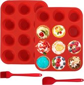 Muffinvorm siliconen voor 12 muffins, 2 stuks muffins bakvorm, siliconen cupcake-pannenset, BPA-vrij, vaatwasmachinebestendig, anti-aanbak, muffin bakvorm voor cupcake, bagels, muffins, pudding