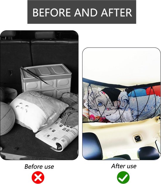 Universeel bagagenet voor de auto, groot autodak, bagagenet, deken met ritssluiting en verstelbaar trekkoord, autodeken, nettas, 4 dak, armleuningen, auto's, camper, SUV, bestelwagen, Jeep (90 x 65
