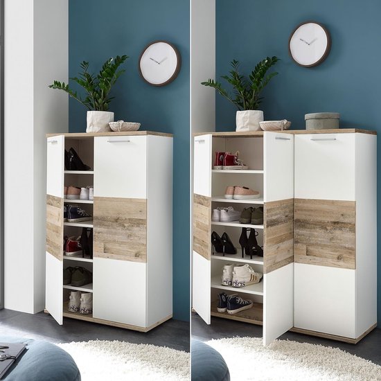 Witte schoenenkast met brede opbergruimte voor hal, woonkamer, balkon en slaapkamer, organiseer je schoenen in stijl