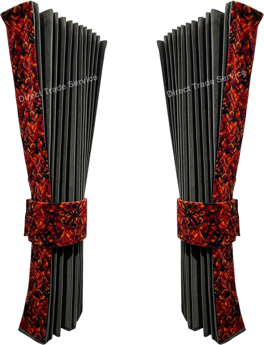 Vrachtwagen Zijgordijnen set Grijs met rode Deense pluche dubbel gevoerd