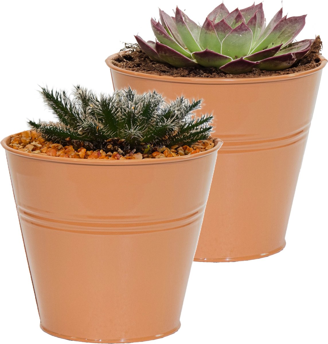 Goedkoopste Mega Collections plantenpot/bloempot Bob - 2x - zink - terra - D13 X H12 cm