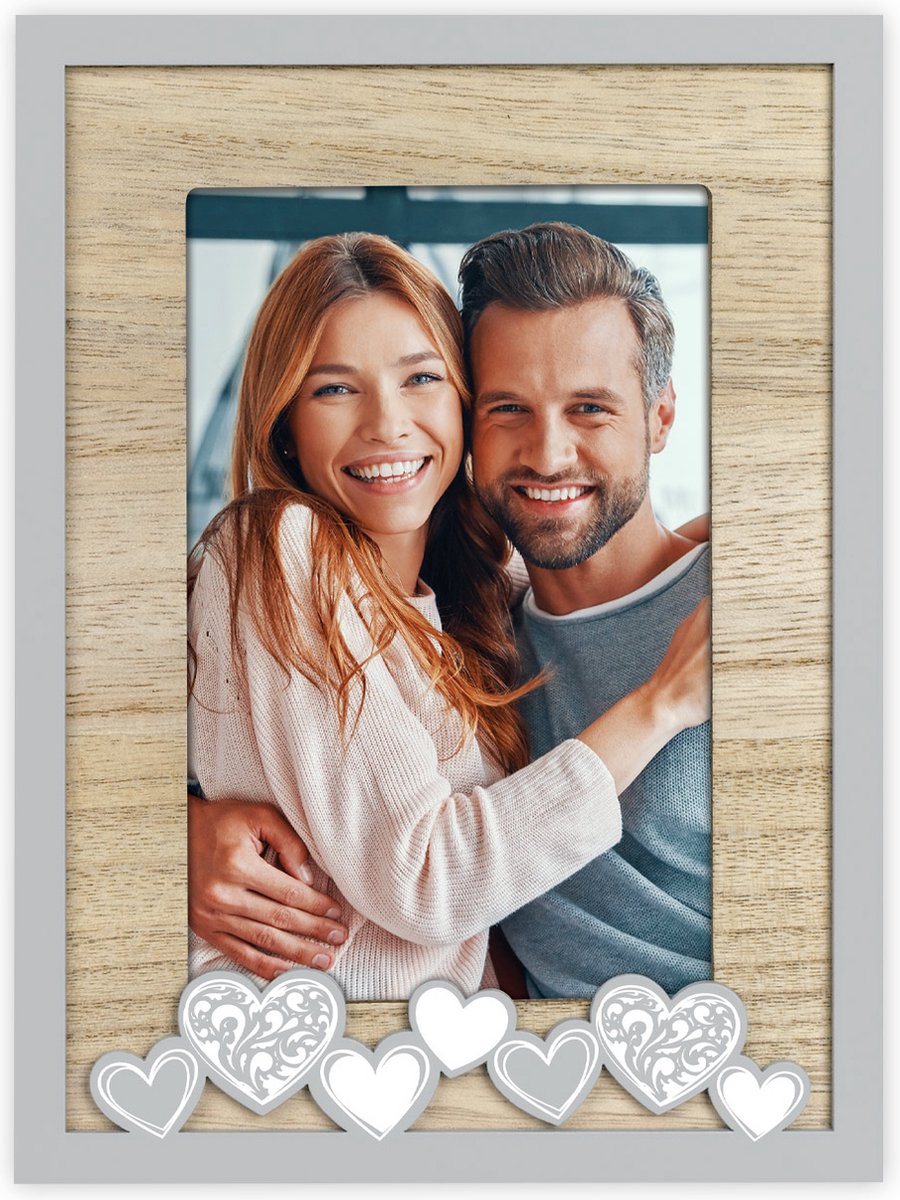 Zep Houten Fotolijst met Hartjes Lola Verticaal Grijs / Bruin voor foto 10x15 - DR2546