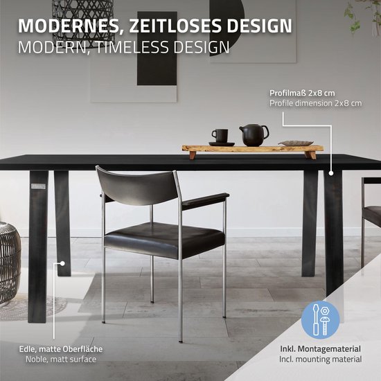 ML-Design Set van 2 tafelpoten Loft 75x72 cm, zwart, profiel 8x2 cm