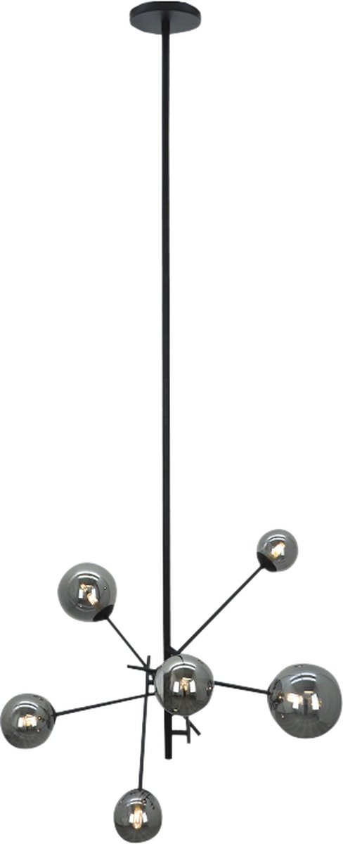 Olucia - KAILY - Hanglamp - Grijs / Zwart - 6L - Vorm: Rond