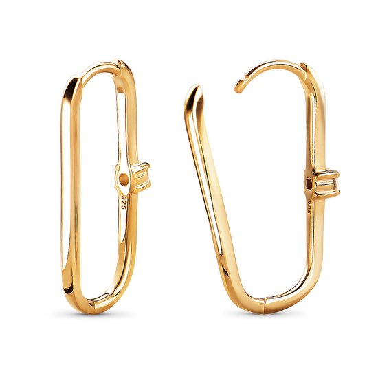 Gouden oorbellen in de vorm van een paperclip.
