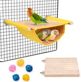 Hangmat vogelkooi papegaaien hangbed speelgoed vogelnest accessoires holletjes slaapplaatsen voor valkparkieten parkieten hamster vinken raceuse geel met standaard rotan bal