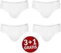 Vier witte Sloggi midi slips met "3+1 GRATIS" rode cirkel.
