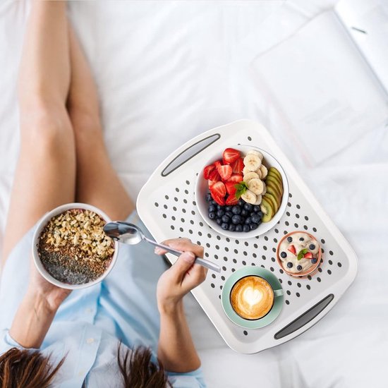 Plateau De Service Antidérapant Rectangulaire (40,5 X 29 Cm) Avec Poignées Souples Pour Repas Et