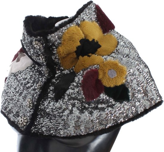 Écharpe d'épaule en fourrure de belette florale à paillettes argentées