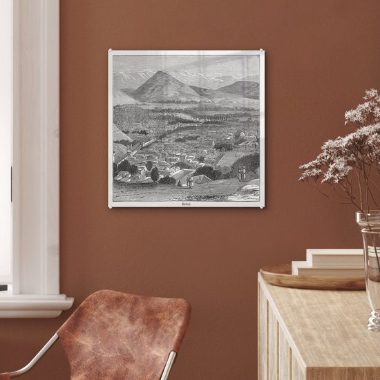 MuchoWow® Peinture sur verre 50x50 cm - Peinture sur verre acrylique - Illustration Zwart de Kaboul en Afghanistan dans les montagnes - Photo sur verre - Peintures