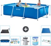 Intex Rechthoekig Frame Zwembad - 300 x 200 x 75 cm - Blauw - Inclusief Afdekzeil - Onderhoudspakket - Zwembadfilterpomp - Filter - Stofzuiger - Solar Mat - Vloertegels