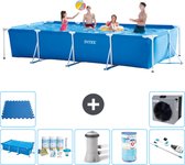 Intex Rechthoekig Frame Zwembad - 450 x 220 x 84 cm - Blauw - Inclusief Solarzeil - Onderhoudspakket - Zwembadfilterpomp - Filter - Stofzuiger - Vloertegels - Warmtepomp