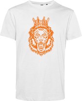 T-shirt Leeuw Met Kroon Oranje | Koningsdag kleding | Oranje Shirt | Wit | maat S