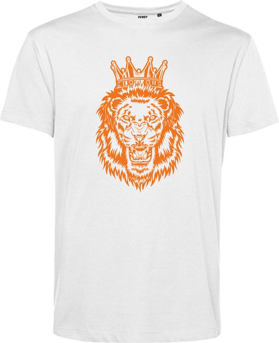 T-shirt Leeuw Met Kroon Oranje | Koningsdag kleding | Oranje Shirt | Wit | maat S