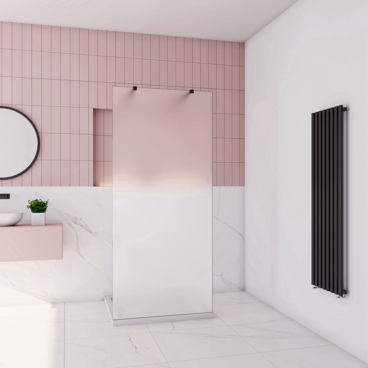 Inloopdouche 107,7x200cm,10mm NANO EasyClean veiligheidsglas matglas,73-120cm Stabilisatiestangen x2, zwart