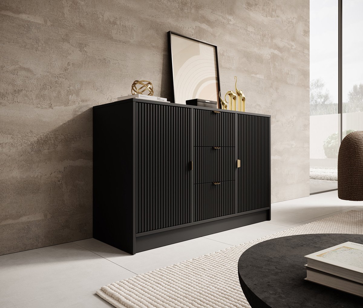 Meubella - Dressoir Tavares - Zwart - 118 cm