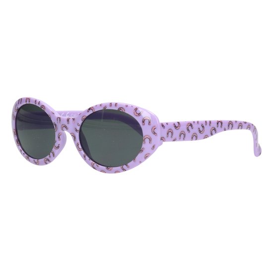 Lunettes violettes avec imprimé fer à cheval, photographiées de côté.