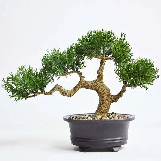 Bonsai boom - kunst bonsaiboom - kunstboom met zwarte schaal - grijze schaal