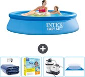 Intex Rond Opblaasbaar Easy Set Zwembad - 244 x 61 cm - Blauw - Inclusief Solarzeil - Onderhoudspakket - Zwembadfilterpomp - Grondzeil