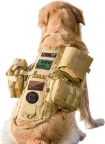 Tactische Hondentuig met Zakken,Hondenvest Harnas voor Grote Medium Honden met Haak,Verstelbare Militaire Hondentuig met Handvat,No-Pull Service Hondenvest Wandelen Training (Khaki, L)