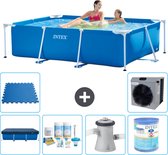 Intex Rechthoekig Frame Zwembad - 220 x 150 x 60 cm - Blauw - Inclusief Afdekzeil - Onderhoudspakket - Zwembadfilterpomp - Filter - Vloertegels - Warmtepomp