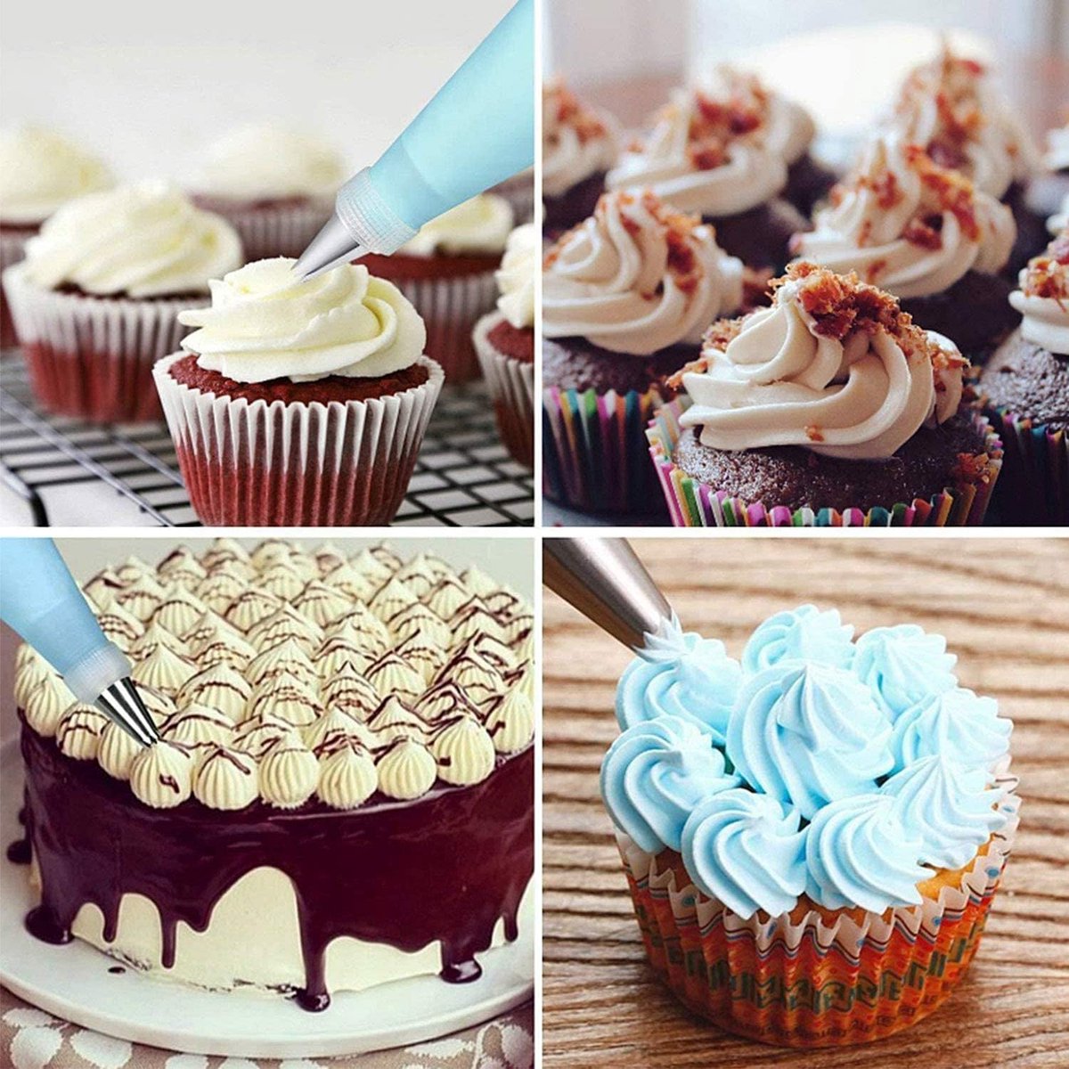 11-delige Russische spuitmond-opzetset: 7 grote bloempotten, 2 bogen, 1 adapter, 1 siliconen spuitzak, cupcake-decoratie-bakset, bakaccessoires, taartdecoratie