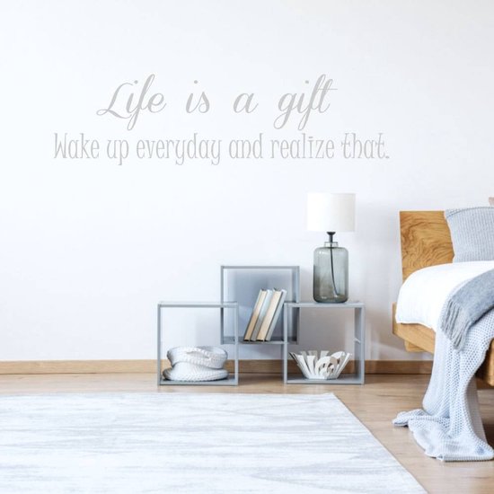 Muursticker Life Is A Gift - Marron clair - 160 x 44 cm - Textes anglais de chambre à coucher - Sticker mural