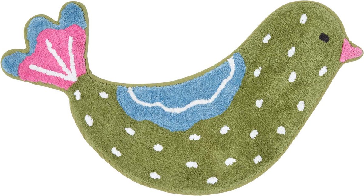 Homescapes kindervloerkleed groene vogel 100% katoen