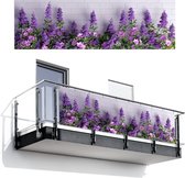 Balkonscherm 300x95 cm - Balkonposter Bloemen - Planten - Paars - Groen - Wit - Balkon scherm decoratie - Balkonschermen - Balkondoek zonnescherm