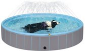 Peuterbad voor kleine honden | Opvouwbaar hondenzwembad | Antislip waterzwembad met watersproeiers | Lichtblauw en lichtgrijs | 80x20cm
