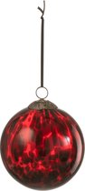 J-Line Kerstbal Gevlekt Glas Rood/Zwart Large - 4 stuks