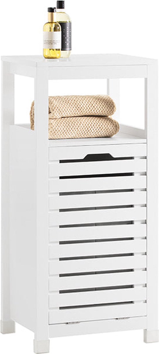 Goedkoopste Waskast met Waszak - Wasverzamelaar - Wasmand - Luchtdoorlatende Lattendeuren - Vochtbescherming - Eenvoudige montage - Wit - 42cm x 90cm x 30cm