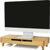 Rootz Bamboo Monitor Riser Stand met 2 Laden - Bureau-organizer - Toetsenbordopslag - Antislipvoetjes - Ergonomisch ontwerp - 56 cm x 12 cm x 23 cm