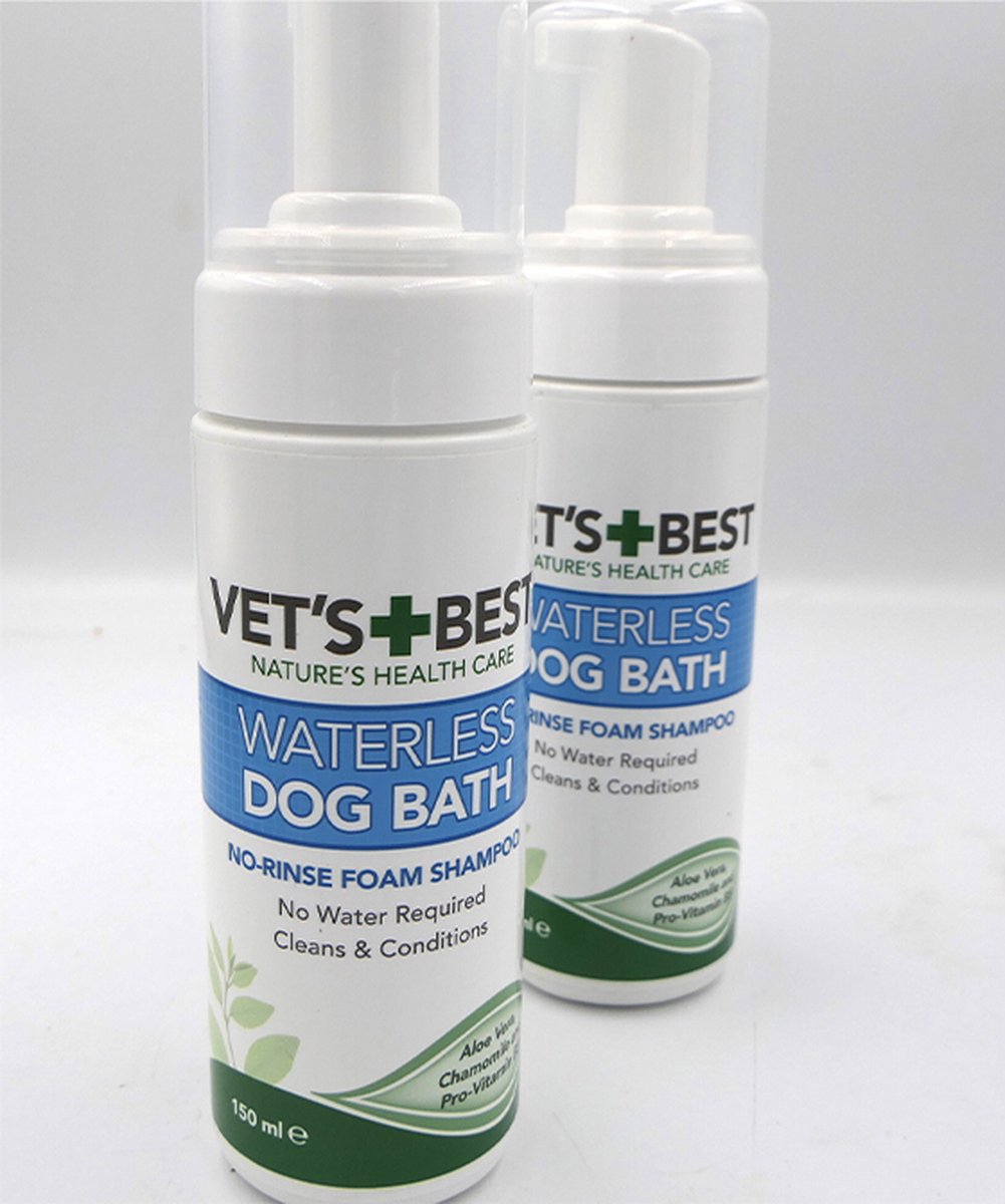 2 X Vets Best waterless DOG BATH foam shampoo - 150ml x2= 300 ml, - niet nodig uit te spoelen. met aloe vera, kamille , pro vitamine B5 voedend, vochtinbrengend en ontwarrend voor de vacht van uw goede vriend...