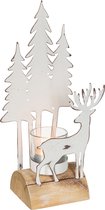 J-Line kaarshouder Kerst - theelichthouder - hout/metaal - wit/naturel - small