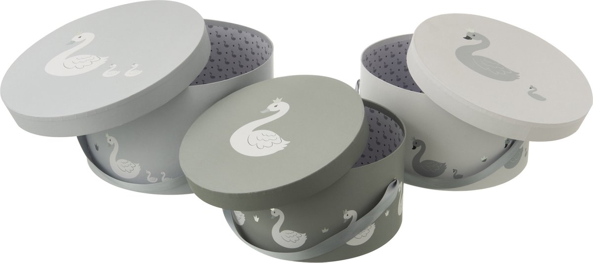 J-Line doos Zwaan - karton/riet - wit/grijs - 3 stuks