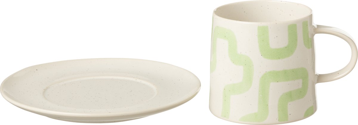 J-Line kop + schoteltje Vorm - porselein - groen - 4 stuks