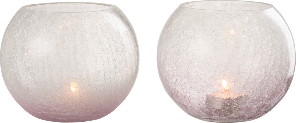 J-Line kaarshouder Bol Craquelé - glas - paars - large - 2 stuks