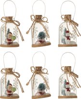 J-Line Kersthanger - fles met kerstfiguur - glas - transparant - 3 stuks - kerstboomversiering