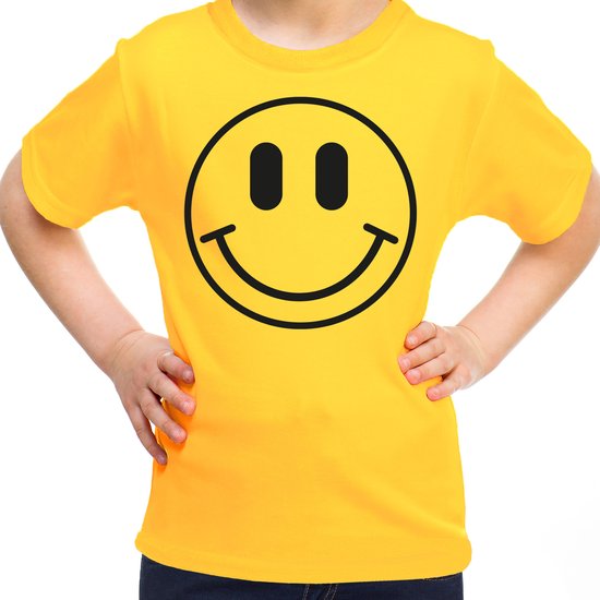 Bellatio Decorations Verkleed shirt meisjes - smiley - geel - carnaval - feestkleding voor kinderen 146/152