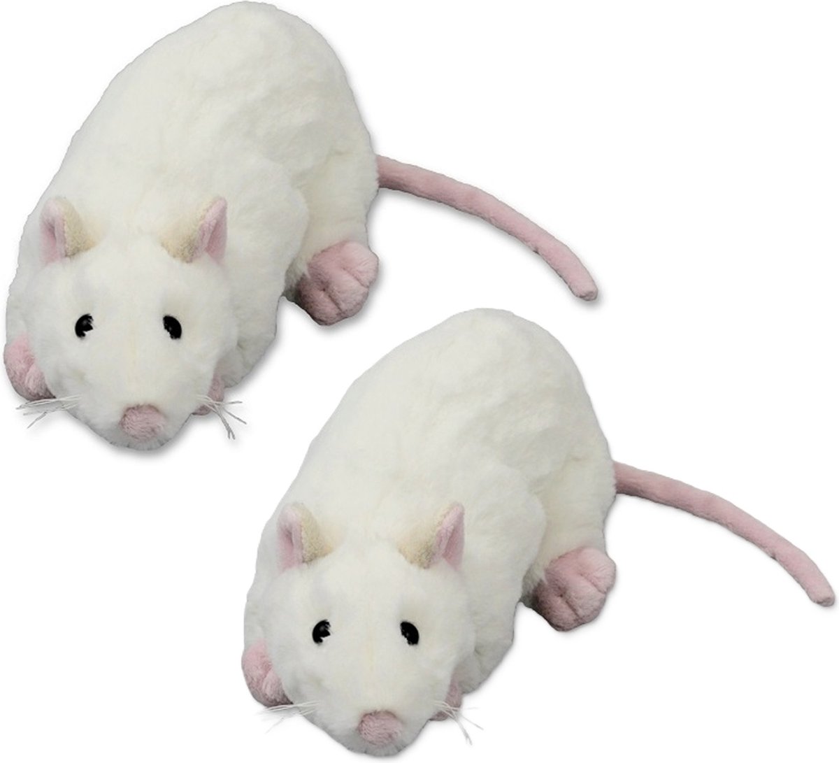 Inware pluche ratten knuffeldieren - 2x - wit - liggend - 20 cm - Dieren knuffels