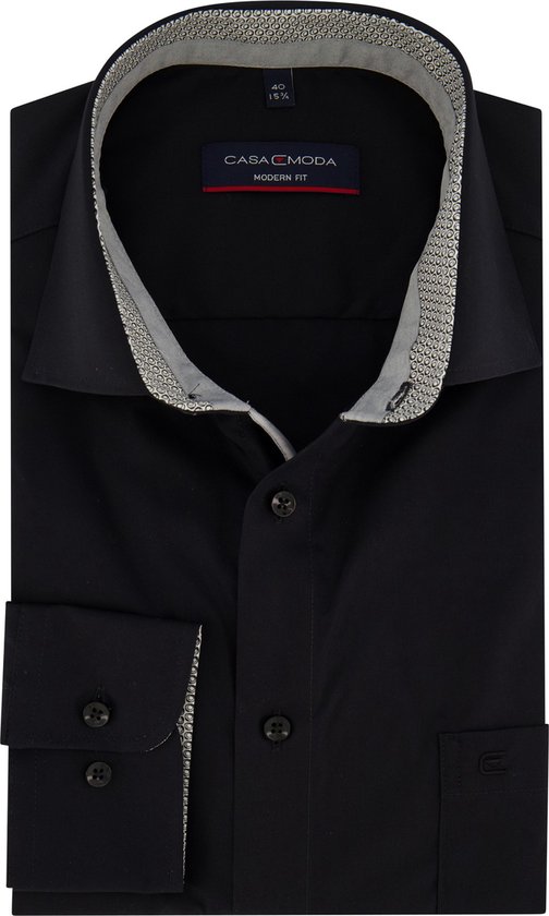 CASA MODA modern fit overhemd - popeline - zwart - Strijkvriendelijk - Boordmaat: 40