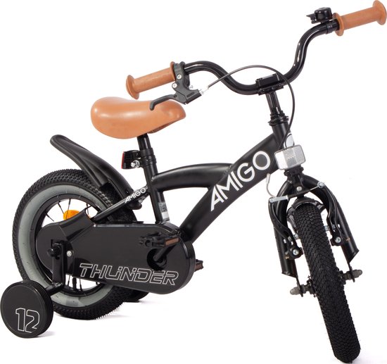 AMIGO Thunder Jongensfiets 12 Inch - Kinderfiets voor 2 tot 4 Jaar - 90-105 cm - Met Zijwieltjes - Zwart/Wit van AMIGO — afbeelding 3