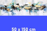 Allernieuwste Canvas Schilderij Blauw - Goud Abstracte Vormen 1 - Kunst - Poster - 50 x 150 cm - Kleur