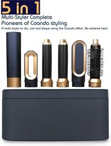 TX Store - 5 in 1 krul hairwrap set - airstyler - krultang - multistyler krultang - föhnborstel - zwart goud - met leather case - Multi stijler