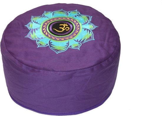 YogaStyles Symbolic Meditatiekussen Ohm met blauw Lotus op paars van YogaStyles — afbeelding 2
