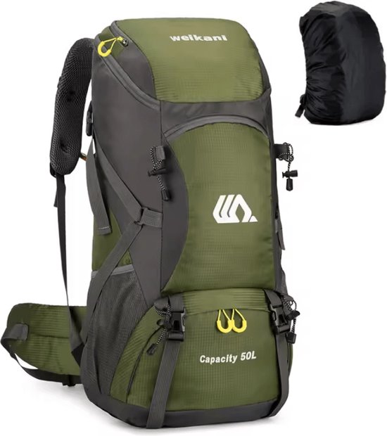 CarryQuest® - 50L - Rugzak - Backpack - Waterdicht - Nylon - Kamperen - Wandelen - Outdoor - Trekking - Groen - Reflecterend - 50 Liter - Backpack Organizer