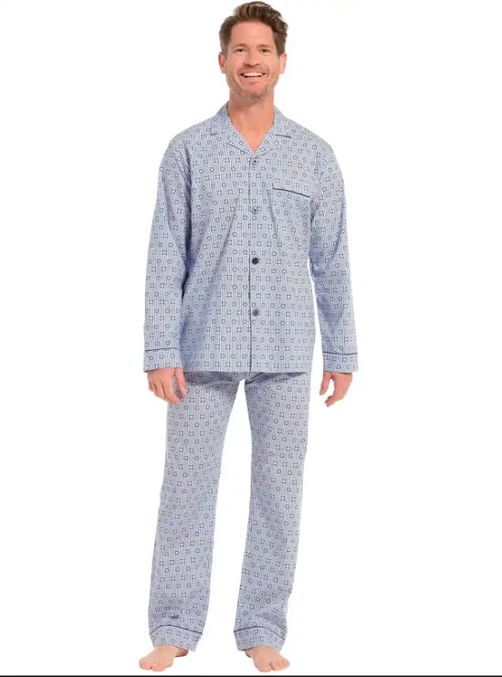 Pastunette Heren Pyjama katoen met knoopsluiting - 48 - Blauw