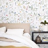 Zelfklevend behang, bloemen, 41 x 300 cm, wit, zelfklevende bloemen, bladeren, verdikt, meubelfolie, zelfklevend, waterdicht, vinyl, plakfolie voor muur, kast, meubels, decoratie